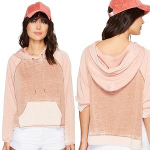 Free people pink burnout ripped hoodie